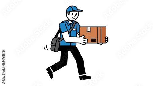 Delivery person in uniform carrying a package, conveying logistics and shipping services
