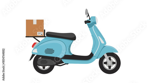 Light Blue Delivery Scooter with Cardboard Box on the Back