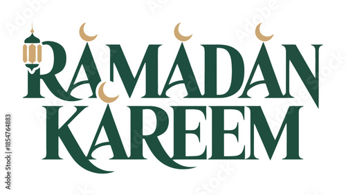 Ramadan Kareem: A festive and stylized greeting of Ramadan Kareem, adorned with crescent moons and a traditional lantern, perfect for conveying warm wishes and celebrating the holy month.