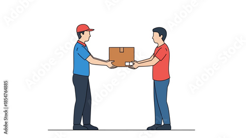 Delivery person hands over a package to a customer, symbolizing a successful transaction and customer satisfaction