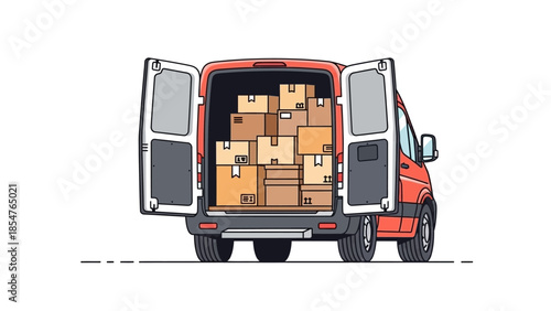 Van loaded with boxes for moving and delivery services