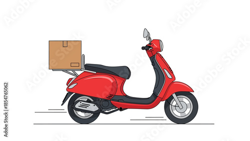 Red scooter with a package on the back, suggesting fast delivery and efficient transportation