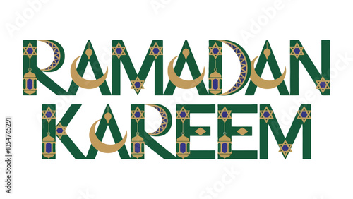 Ramadan Kareem Illustration: A visually striking artistic depiction, perfect for Ramadan celebrations, elegantly presents the text, embellished with crescent moon symbols and detailed.
