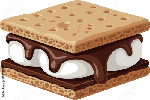 Foto Realistic S'more Dessert with Melting Chocolate and Marshmallows Vector Illustra
