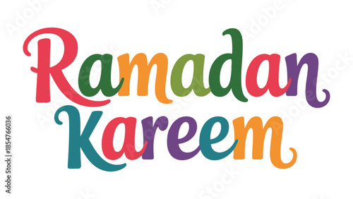 Ramadan Kareem Greeting: A vibrant display of Ramadan Kareem in a colorful, modern typography, perfect for conveying warm wishes and festive spirit.