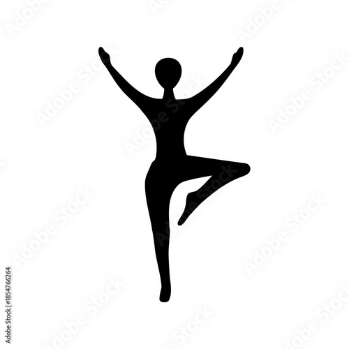 Silhouette of a person in a tree pose demonstrating a yoga asana