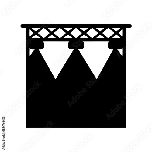 Stage lighting rig with multiple spotlights and a truss system in black