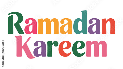 Ramadan Kareem: A vibrant illustration features the words Ramadan Kareem in a colorful, eye-catching design, perfect for conveying warm wishes and greetings during the holy month.