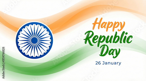 Republic Day India celebration banner with tricolor flag and Ashoka Chakra