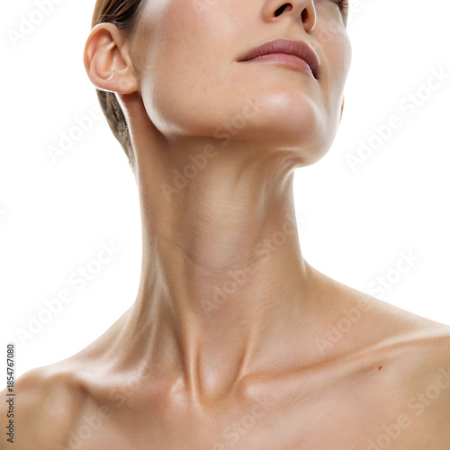 Close-up of a woman's neck and upper chest, smooth skin