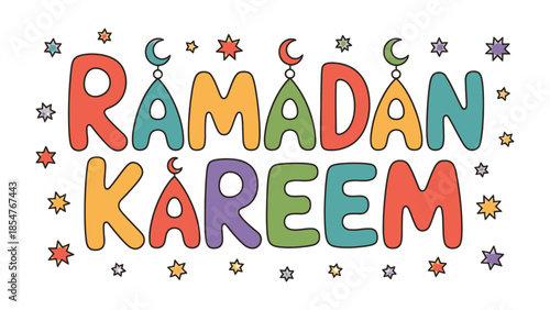 Ramadan Kareem: A festive and vibrant display of Ramadan Kareem lettering, adorned with celestial symbols, radiates a feeling of joy and spirituality.