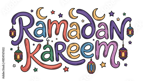 Ramadan Kareem: A vibrant and colorful illustration of the greeting Ramadan Kareem during the holy month.