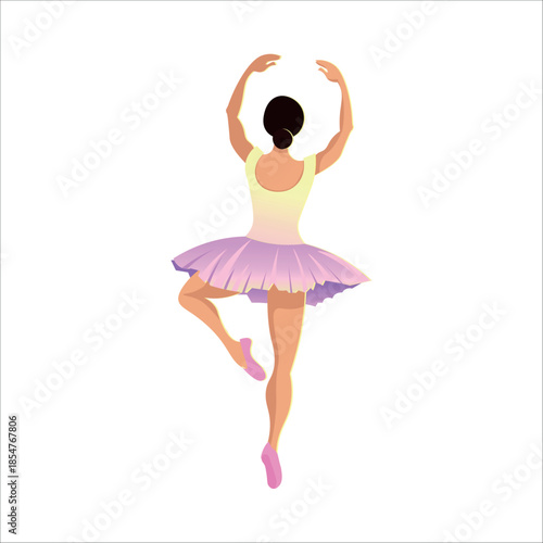 A beautiful ballerina in a tutu dancing on a white background, the ballerina is turned with her back. Vector.