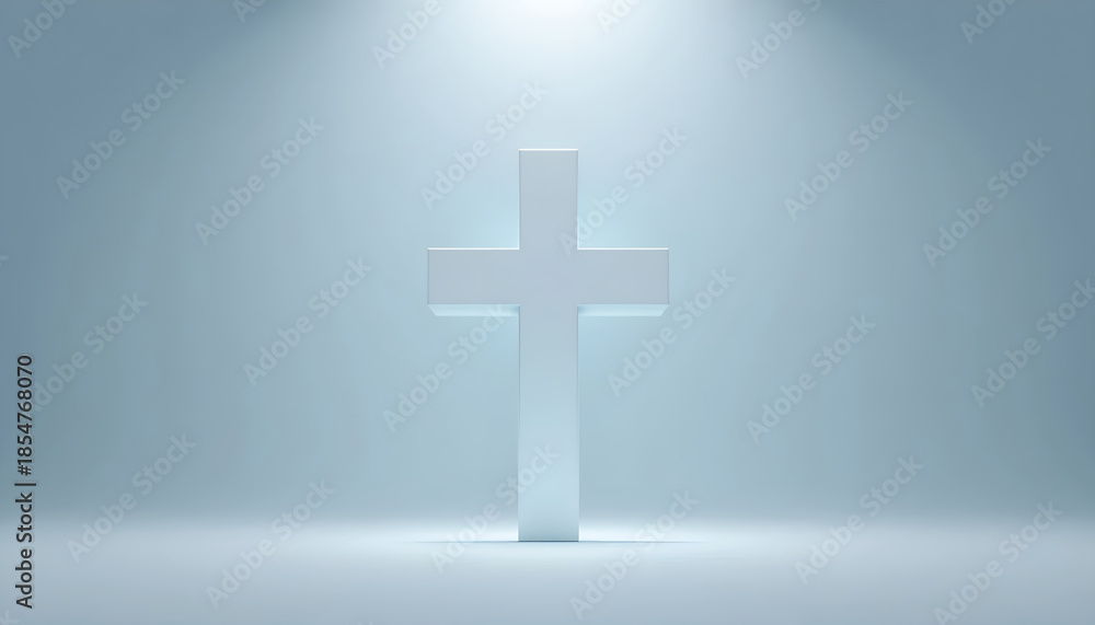 Obraz premium Glowing White Cross with Heavenly Light Rays on Soft Gradient Background