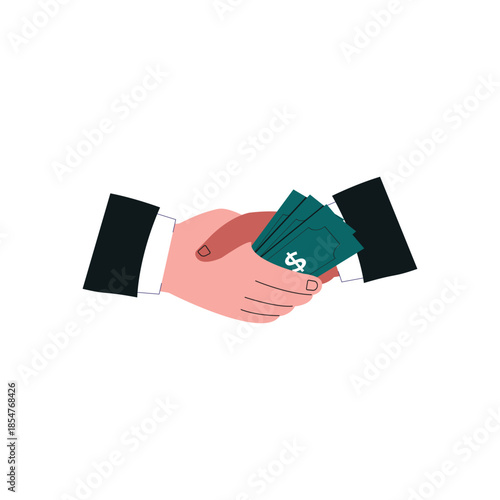 Handshake with Money Exchange Vector Illustration. Bribery and Corruption Concept Design