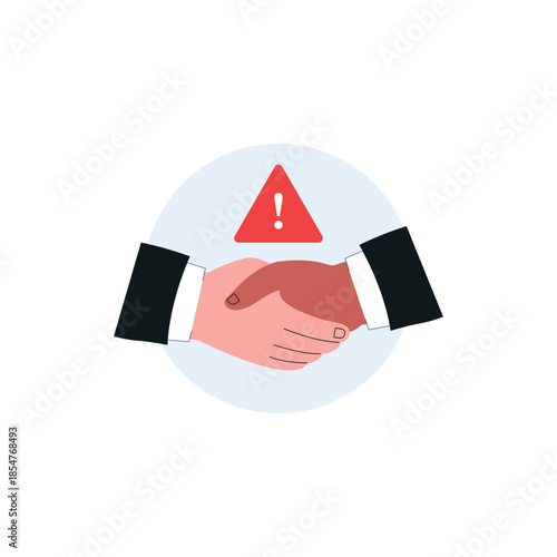 Handshake with Warning Sign Vector Illustration. Risky Business Partnership Concept Design