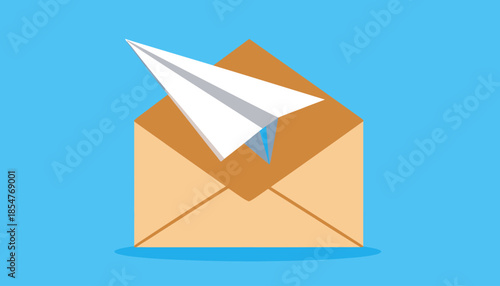 Paper Airplane Over Envelope, Digital Communication, Graphic Design, Bright Background