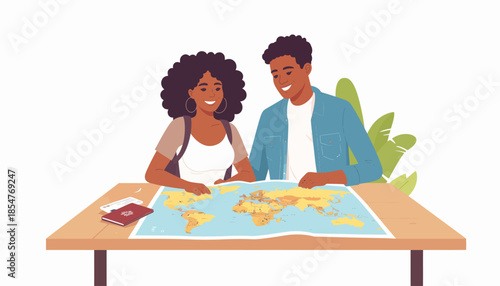 Couple Exploring World Map at Home in Relaxed Environment