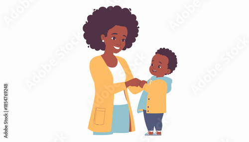 Joyful Interaction, Mother and Child, Home, Illustration, Warm Atmosphere, Close-Up, Family Bonding