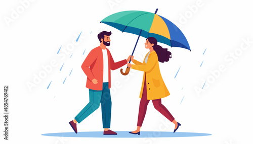 A couple shares an umbrella under the rain, symbolizing unity and mutual support during difficult times