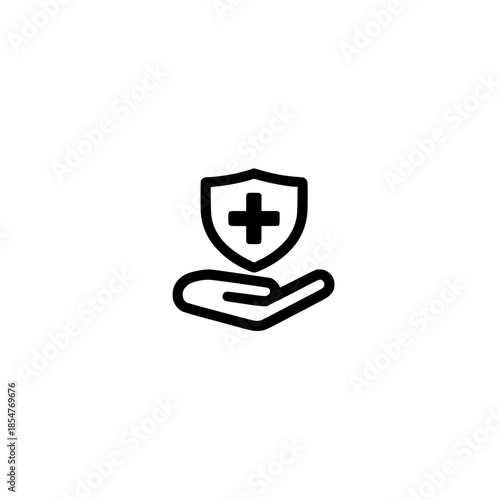 Medical plus inside shield above hand concept of healthcare safety privacy protection and trusted medical care