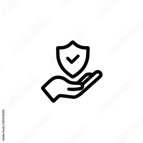 Checklist icon inside shield above open hand symbolizing secure approval safety and trusted protection