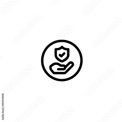 Shield with checklist icon above hand representing secure approval validation safety and trusted protection