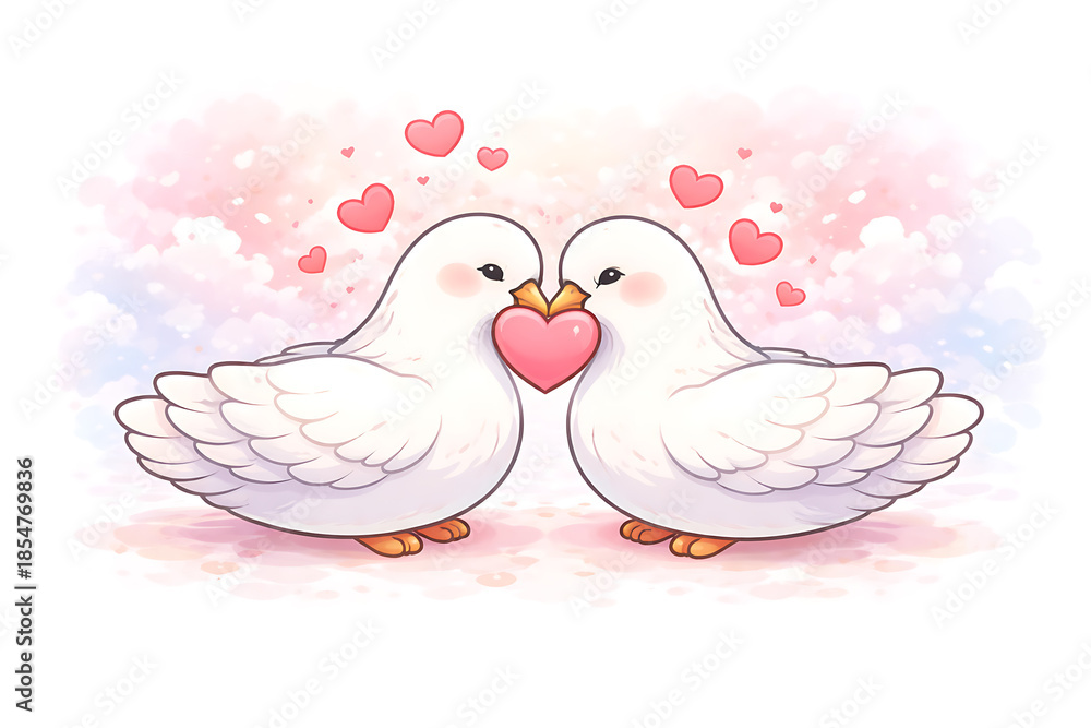 Fototapeta premium Two doves sharing a heart