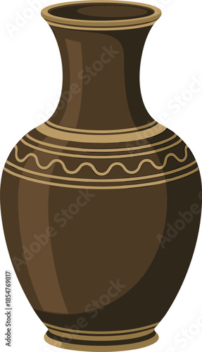 Traditional Earthenware Clay Vase or Urn with Pattern Decoration Vector Illustration