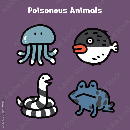 Poisonous Animals Cartoon Illustration Set