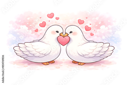 Two doves sharing a heart