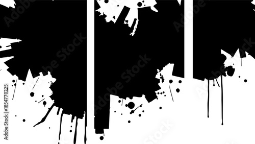 Black paint splatter design element on white background
