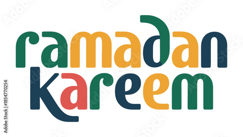 Ramadan Kareem: Celebrate the holy month with this vibrant and artistic design. The words Ramadan Kareem are artfully arranged in a colorful display.