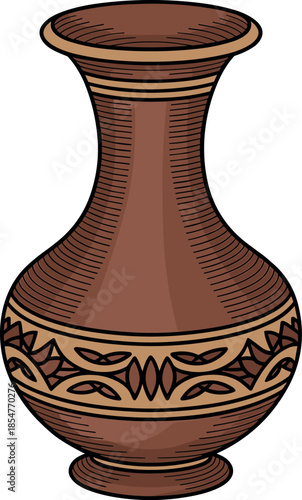 Traditional Earthenware Clay Vase with Pattern Decoration Vector Illustration
