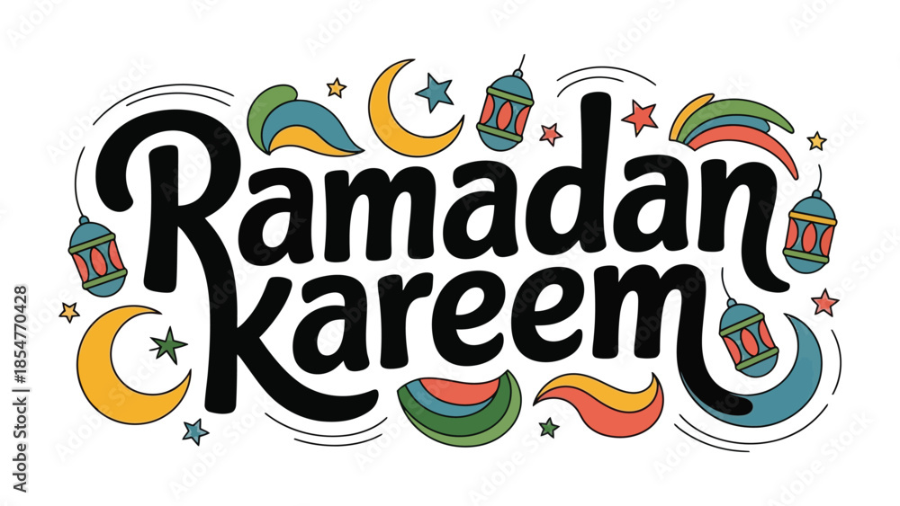 Fototapeta premium Ramadan Kareem: Embrace the spirit of Ramadan with this vibrant and celebratory graphic. The design encapsulates the core values, traditions, and blessings associated with Ramadan.