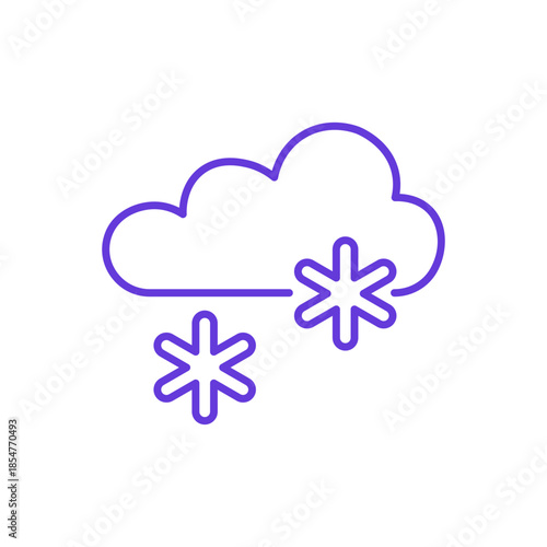 Snowy Weather Icon. Thin Line Illustration of Cloud Dropping Snowflakes, Pictogram of Winter Forecast, Snowfall, Cold Climate and Seasonal Chill, Symbol of Snowy Day and Winter Weather.