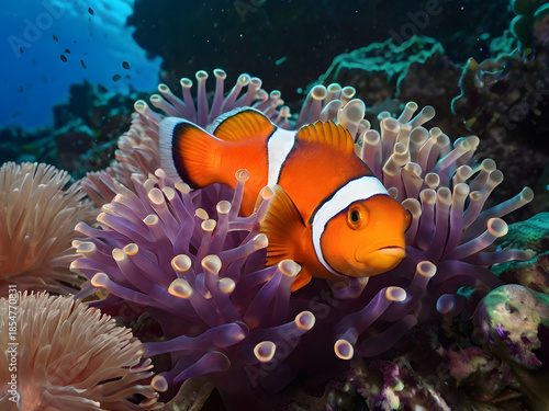 Clownfish and corals in the sea