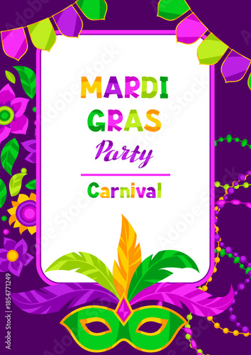 Mardi Gras party background. Carnival illustration for traditional holiday or festival.