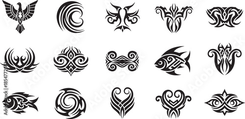 Tribal Tattoo Designs A Collection of Stylized Black and White Graphic Elements