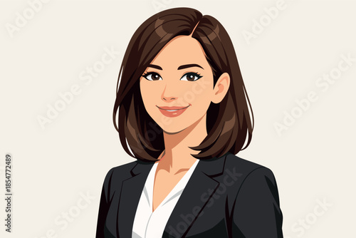Clean modern vector portrait of confident young professional woman smiling with minimalist realistic style.
