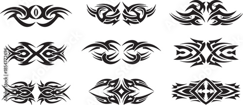 Collection of abstract tribal tattoo designs for body art and graphic design projects