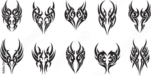 Collection of black and white tribal tattoo designs, perfect for artistic expression and body art