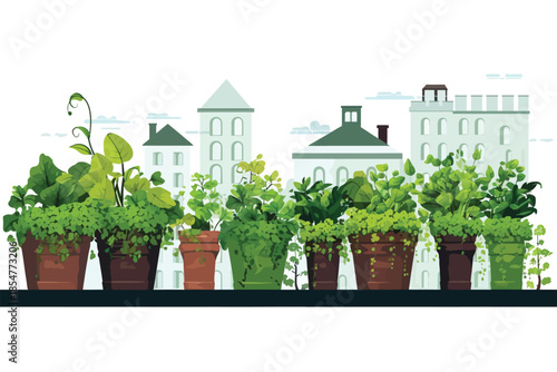 Urban Gardening Rooftop Planters and Green Spaces isolated vector style illustration