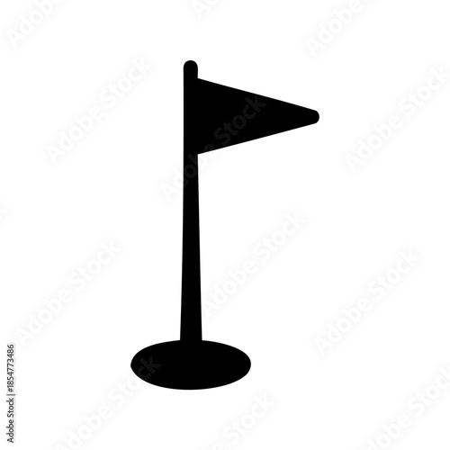 Single black pennant on a golf course marking the final hole