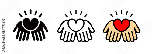 Heart icon on the palm of a hand, image of charity, donation, blood donation, organ donation, etc.