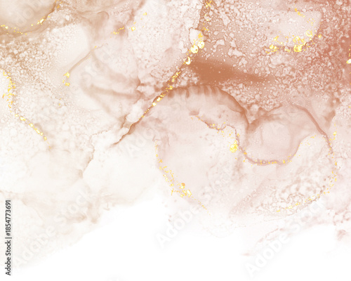 Abstract alcohol ink background with earthy tones and shimmering gold accents fluid art texture evoking natural mineral formations and elegant flow