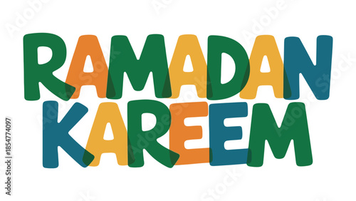 Ramadan Kareem: Colorful text banner to show this holy moment, ideal for greeting cards, social media, and themed projects. Capturing the spirit of this moment