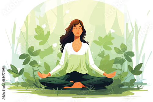 Wellness and Self-Care Yoga Meditation in Nature isolated vector style illustration