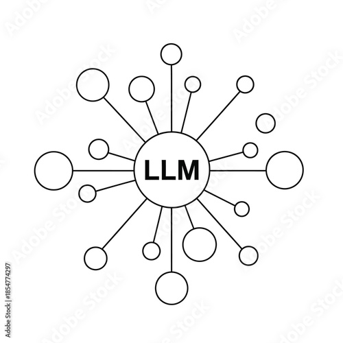 a visual representation of large language model connectivity showing a central hub with radiating lines and circles high quality professional