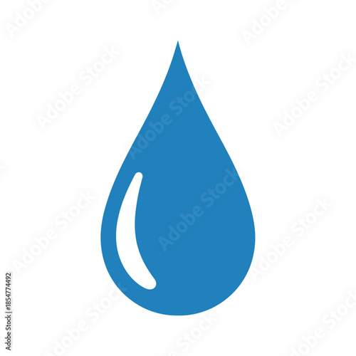 a simple flat design illustration of a single blue water droplet with a highlighted white curve representing purity and freshness